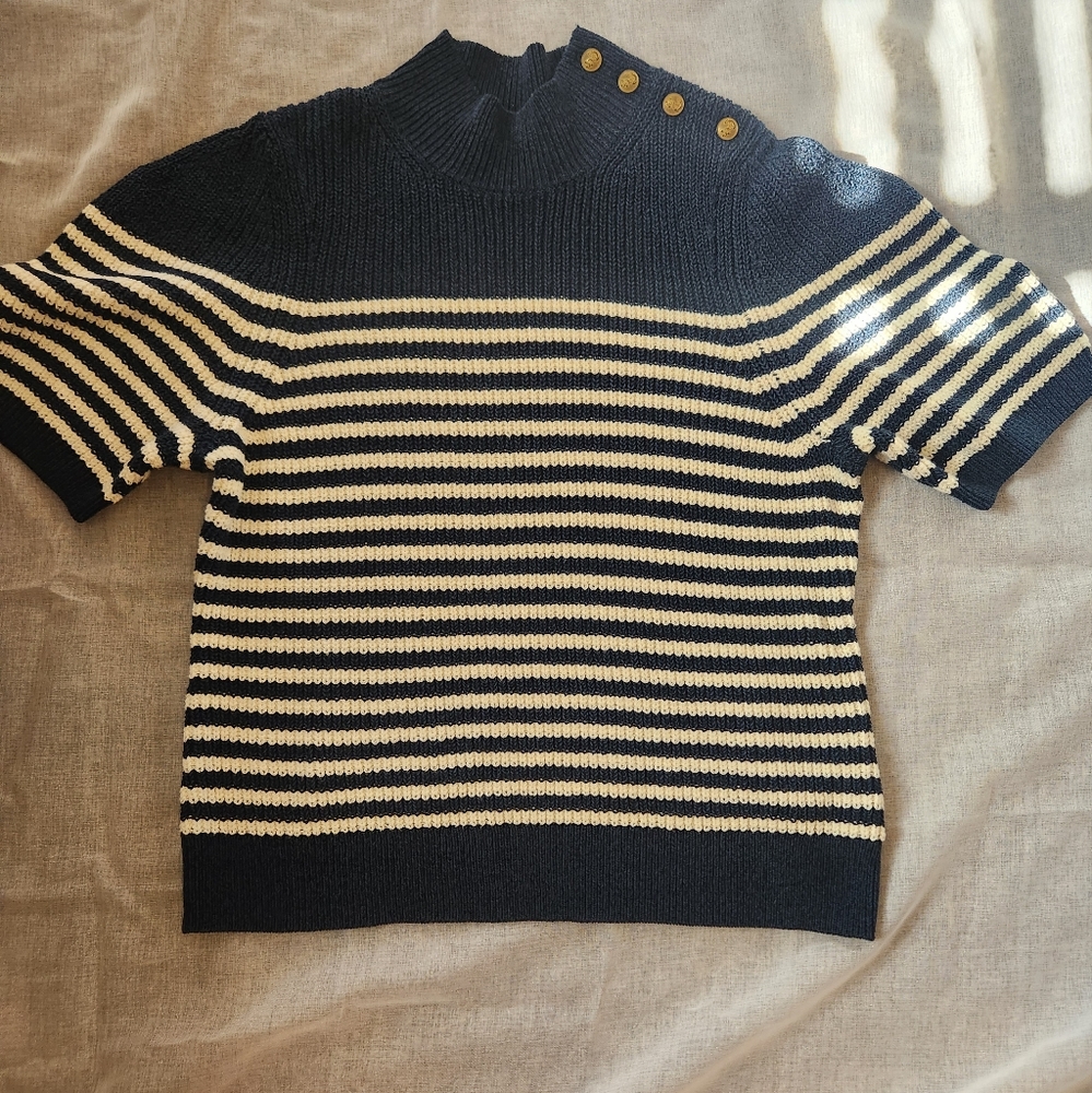 Maeve Anthropologie  Sweater Knit Short Sleeve Striped NWOT
